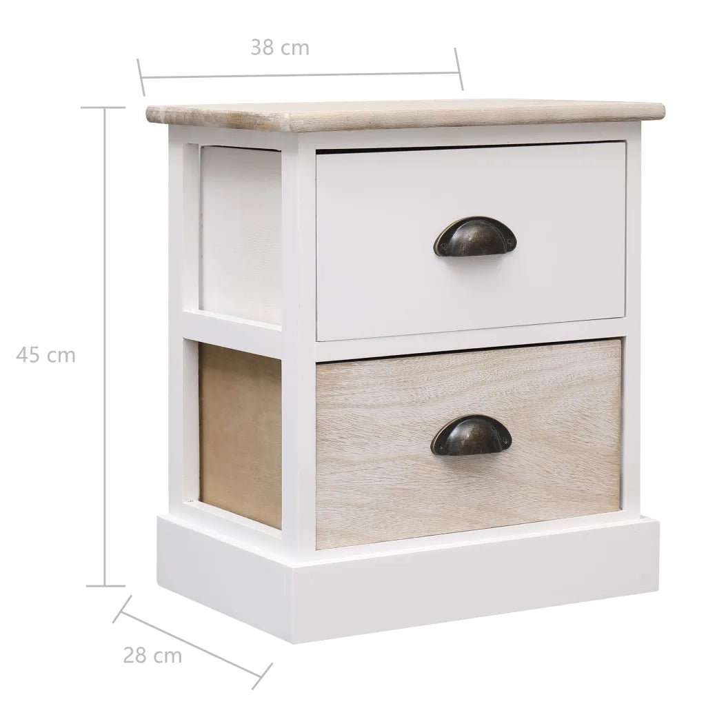 Comodini 2pz Bianco e Naturale 38x28x45cm in Legno di Paulonia  cod mxl 31220
