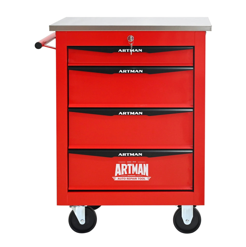 Carrello portautensili a 4 cassetti con ruote e serratura rosso e nero HOMVRA