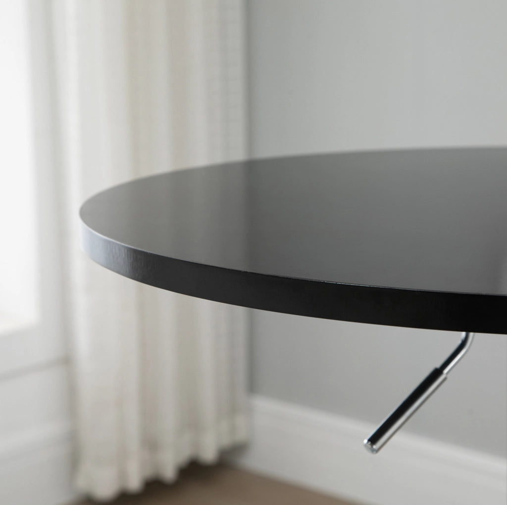 Tavolo alto rotondo ?61x70-90 cm girevole e regolabile in MDF e metallo nero