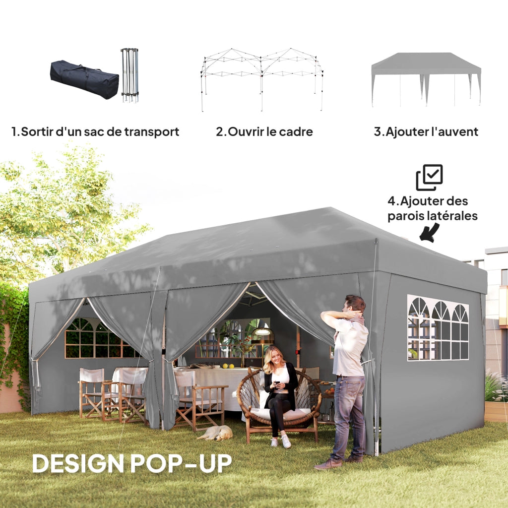 Tenda da giardino pieghevole ¨C zephmum ¨C grigio 3x6 m con 6 pannelli laterali