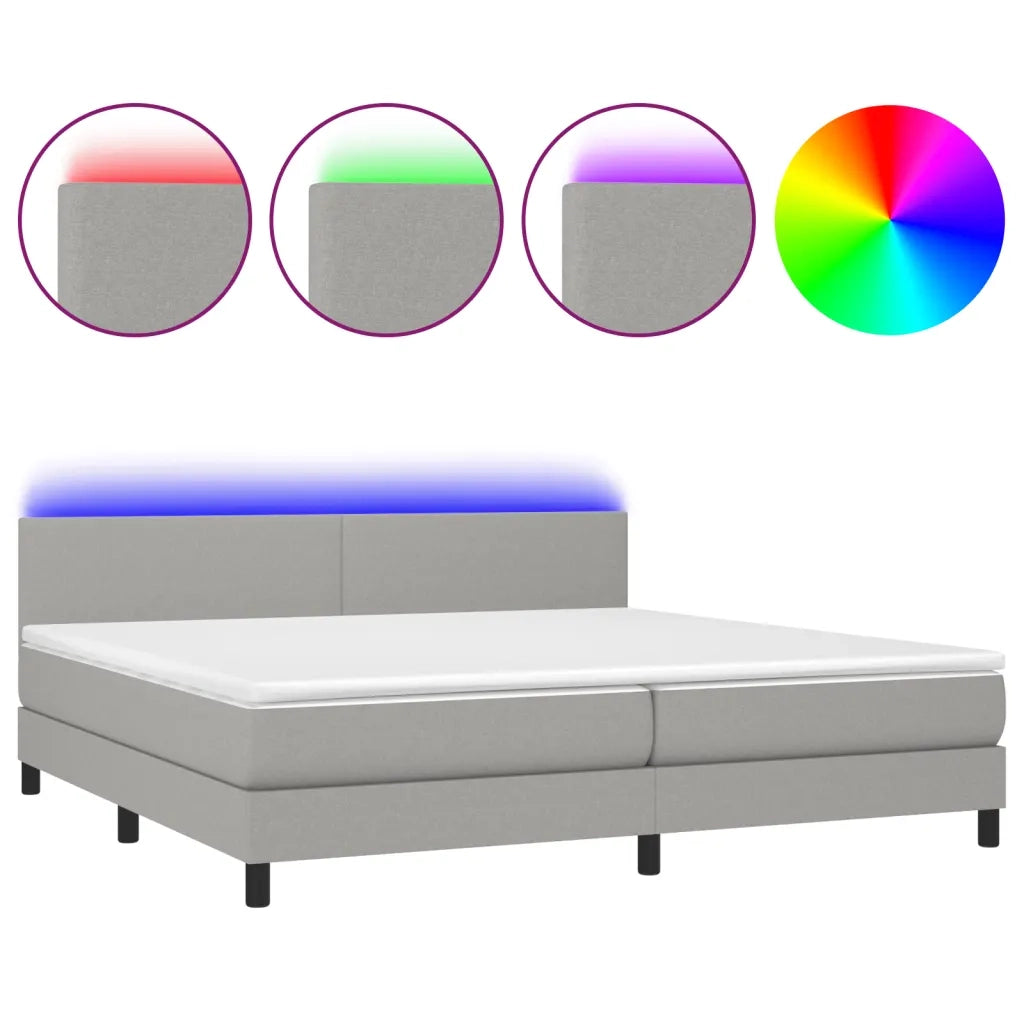 Letto a Molle Materasso e LED Grigio Chiaro 200x200 cm Tessuto 3133021