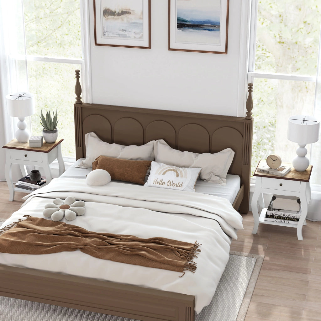 Comodino con cassetto e ripiano aperto ¨C Zephmum ¨C 45x35x55 cm bianco effetto rovere