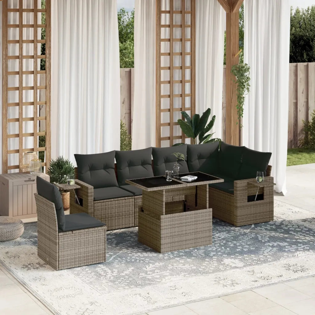 Set Divani da Giardino 7 pz con Cuscini Grigio in Polyrattan 3267940