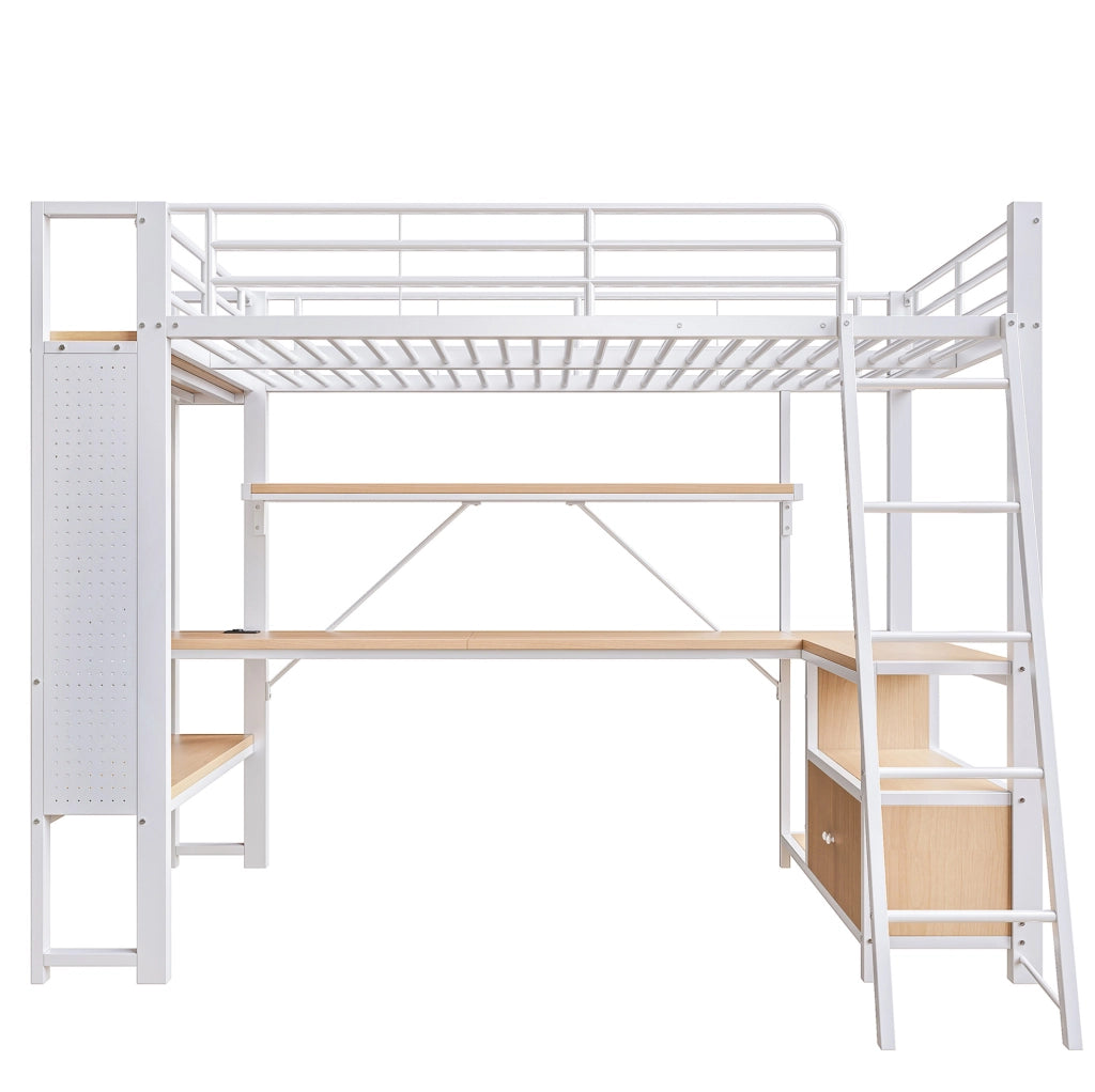LETTO A CASTELLO 90 x 200 cm CON SCRIVANIA, LED, USB, BIANCO