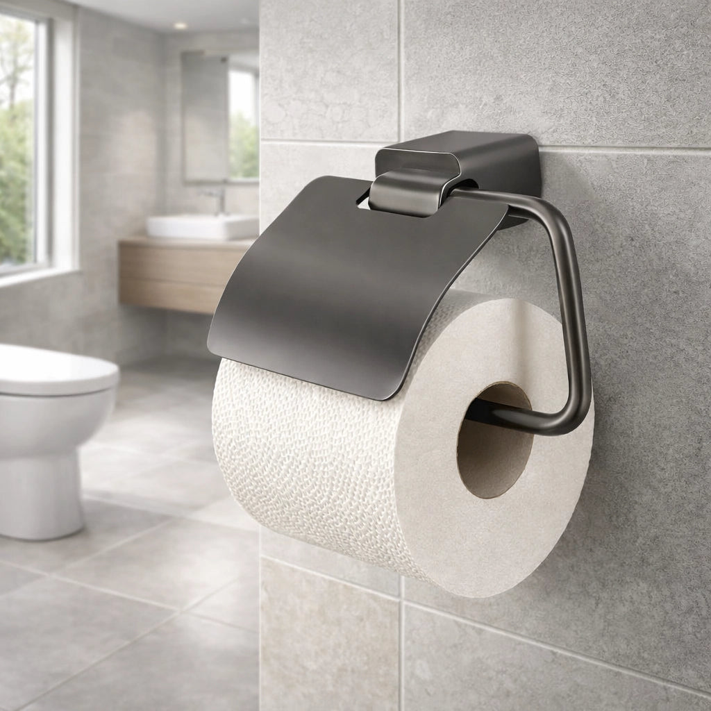 Porta Rotolo Portarotolo Carta Igienica Con Coperchio Grigio Da Muro 87941