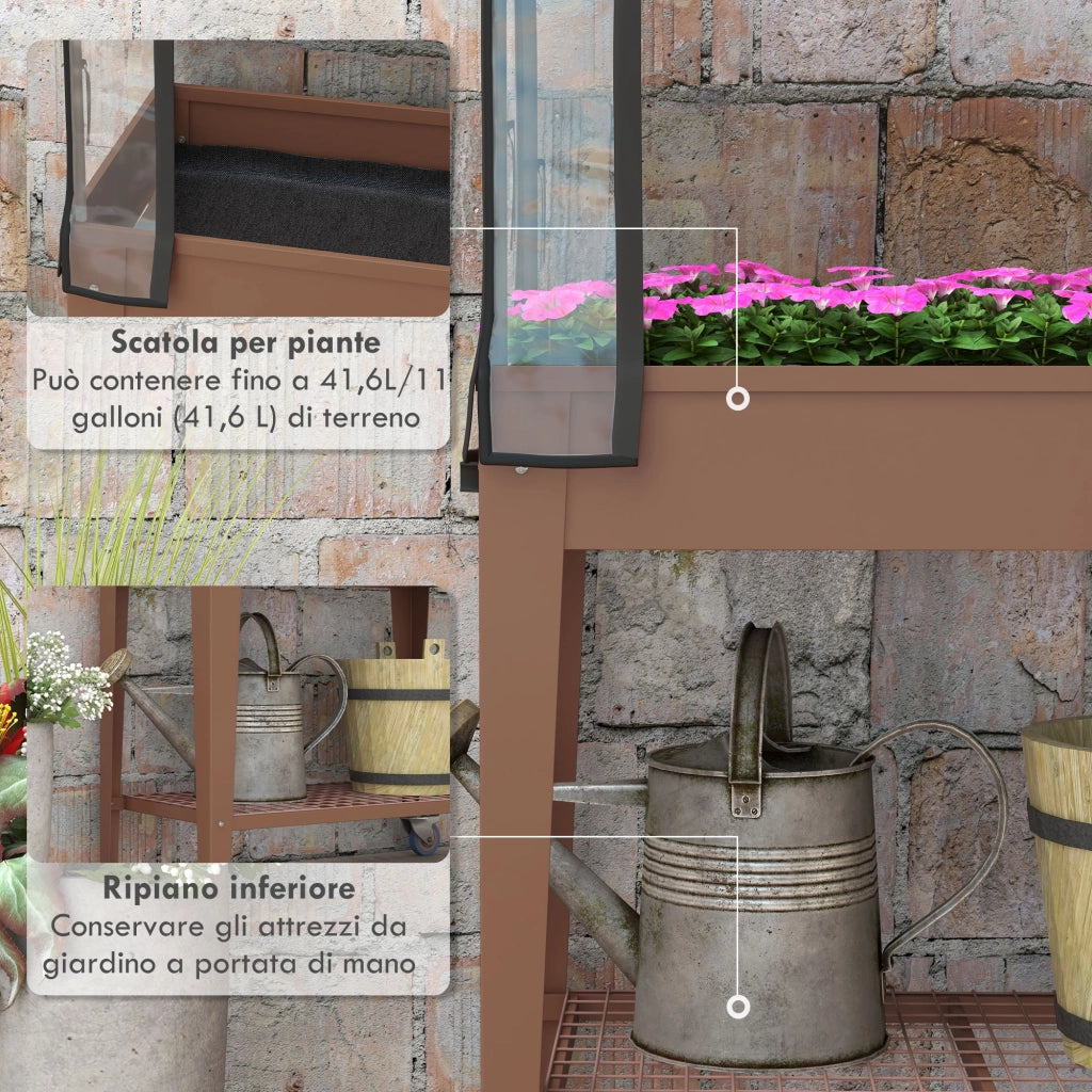 Fioriera Rialzata con Mini Serra ¨C zephmum ¨C Marrone 80x40x120cm
