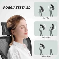 Sedia da Ufficio Ergonomica e Regolabile con Supporto Lombare e Poggiatesta, 66x61x106-116 cm, Grigio