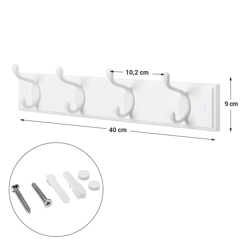 Appendiabiti da parete appendiabiti con 4 ganci per cappelli sciarpe ombrelli chiavi 40 cm per ingresso bagno bianco 12_0003150