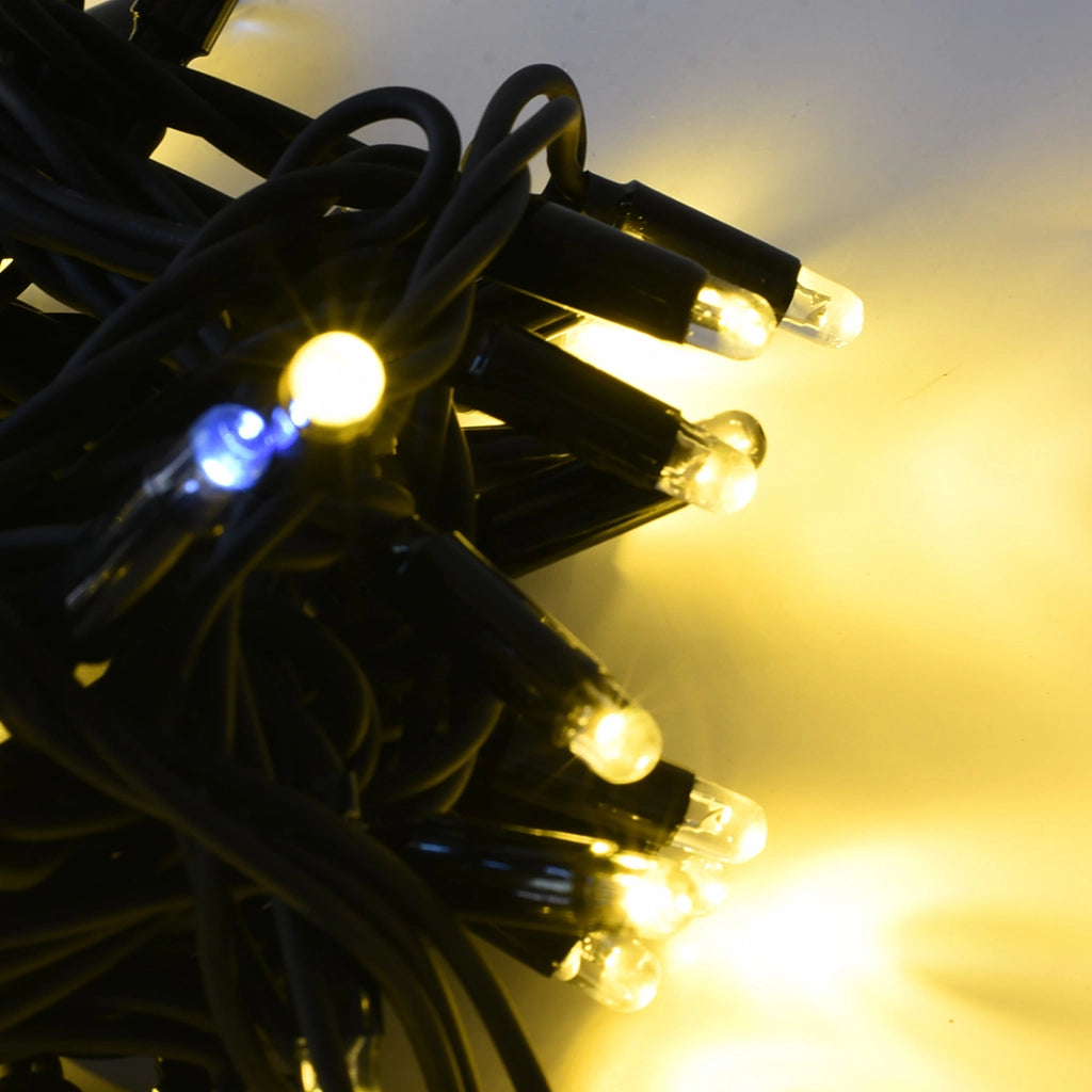 CATENA LUMINOSA PROFESSIONALE 100 MAXI-LED F8 CAVO NERO LUCE CALDA FISSA E BIANCA INTERMITTENTE - IDEALE PER FESTE MATRIMONI E GIARDINI
