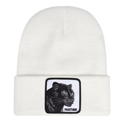 Berretto ricamato PANTHER con risvolto, lavorato a maglia, colore bianco
