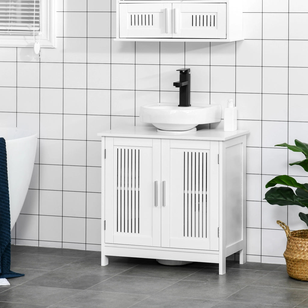 Mobiletto da Bagno Sottolavabo a 2 Ante in MDF Salvaspazio con Ripiani Regolabili 60x30x60cm Bianco