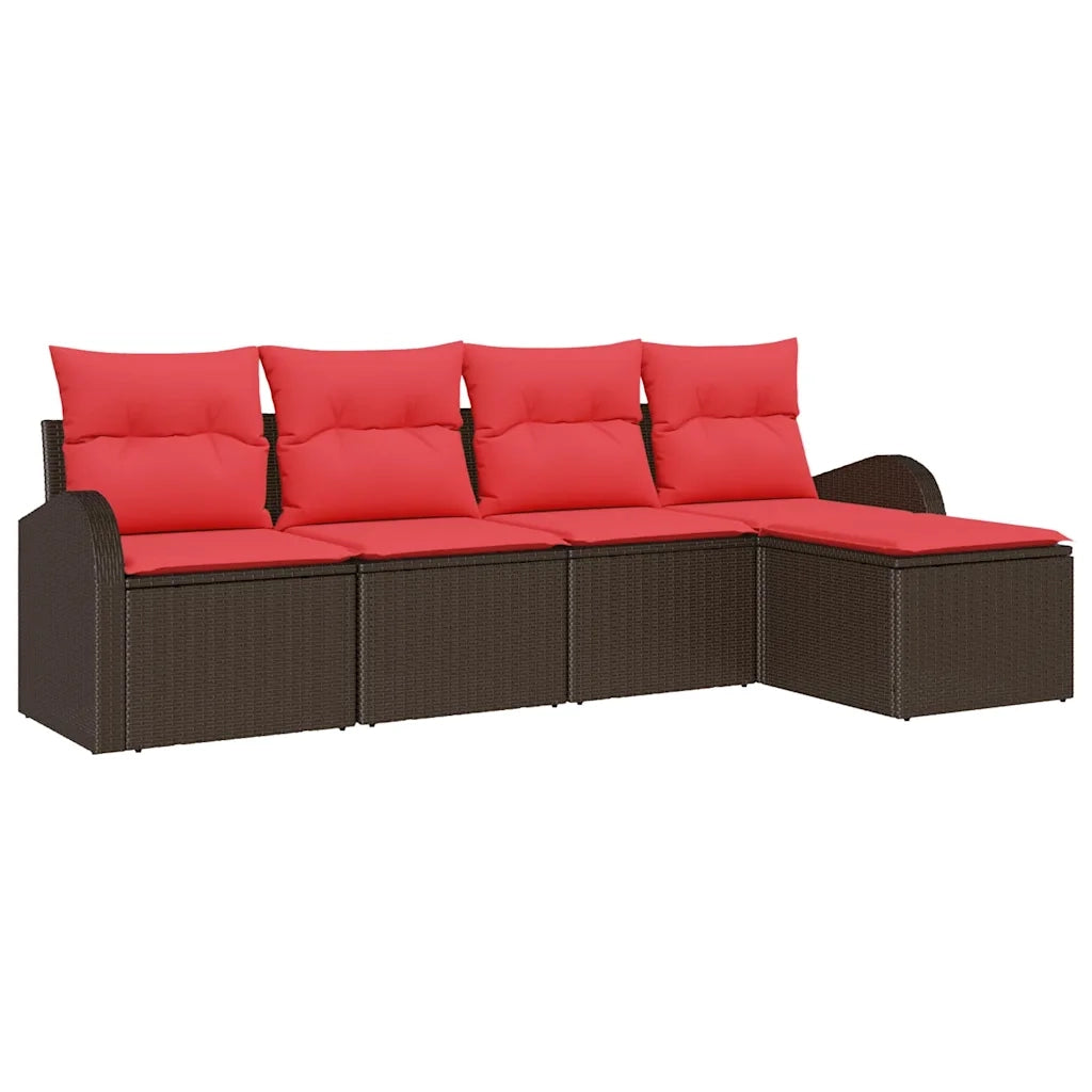 Set di divani con cuscino 5 pcs Marrone e Rosso polyrattan