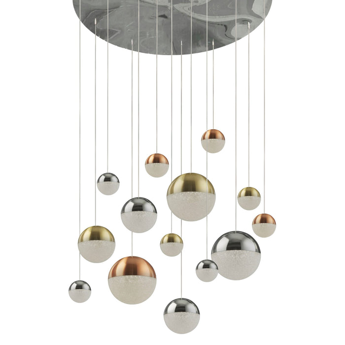 Lampadario Contemp Pianeti Acciaio Cromo Policarbonato Ottone Led 109W 4000K