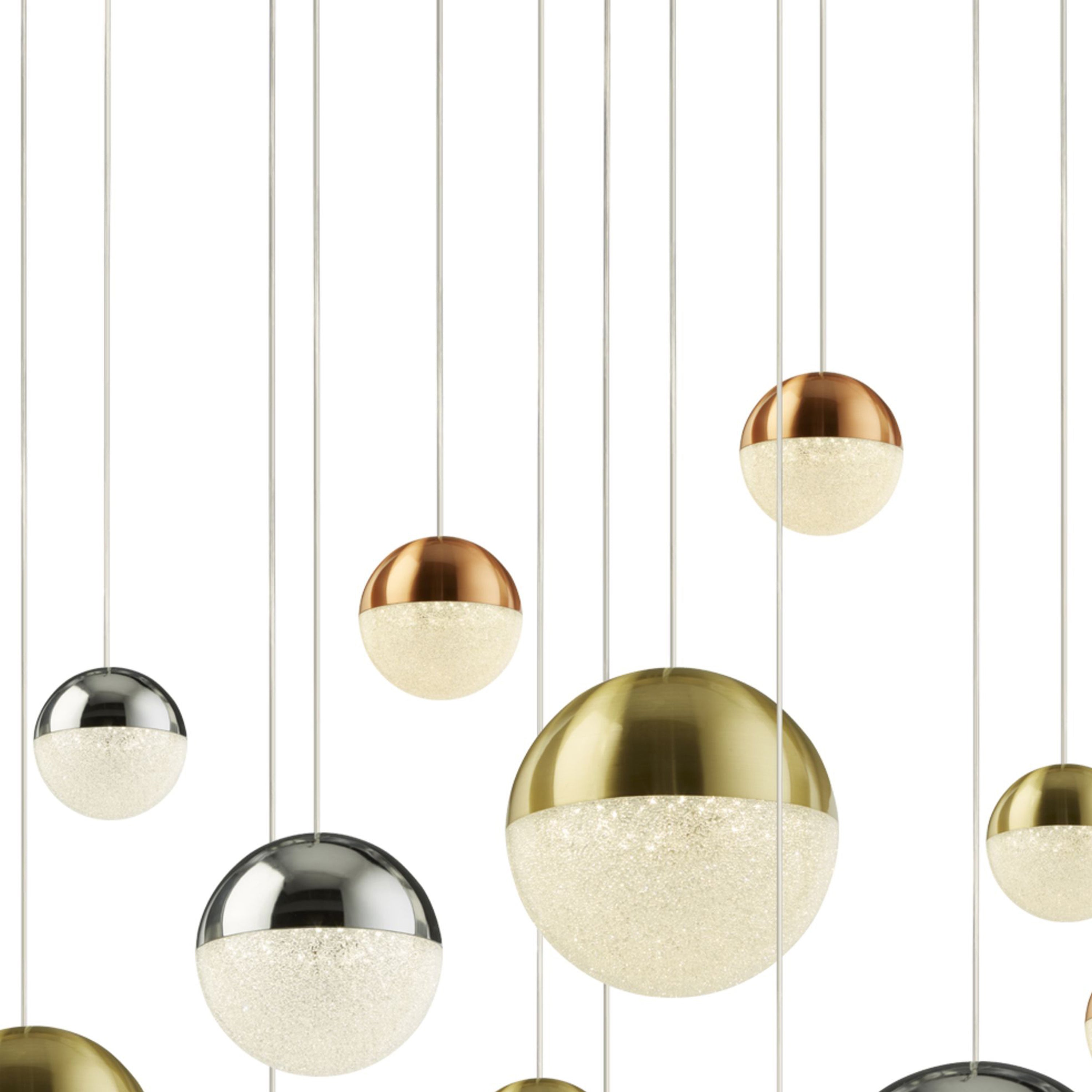 Lampadario Contemp Pianeti Acciaio Cromo Policarbonato Ottone Led 109W 4000K