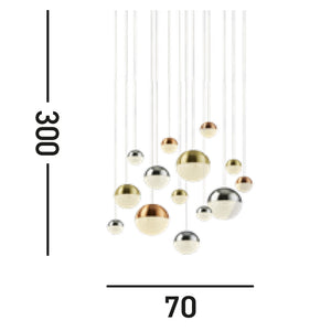 Lampadario Contemp Pianeti Acciaio Cromo Policarbonato Ottone Led 109W 4000K