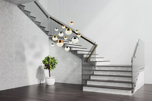 Lampadario Contemp Pianeti Acciaio Cromo Policarbonato Ottone Led 109W 4000K