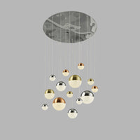 Lampadario Contemp Pianeti Acciaio Cromo Policarbonato Ottone Led 109W 4000K