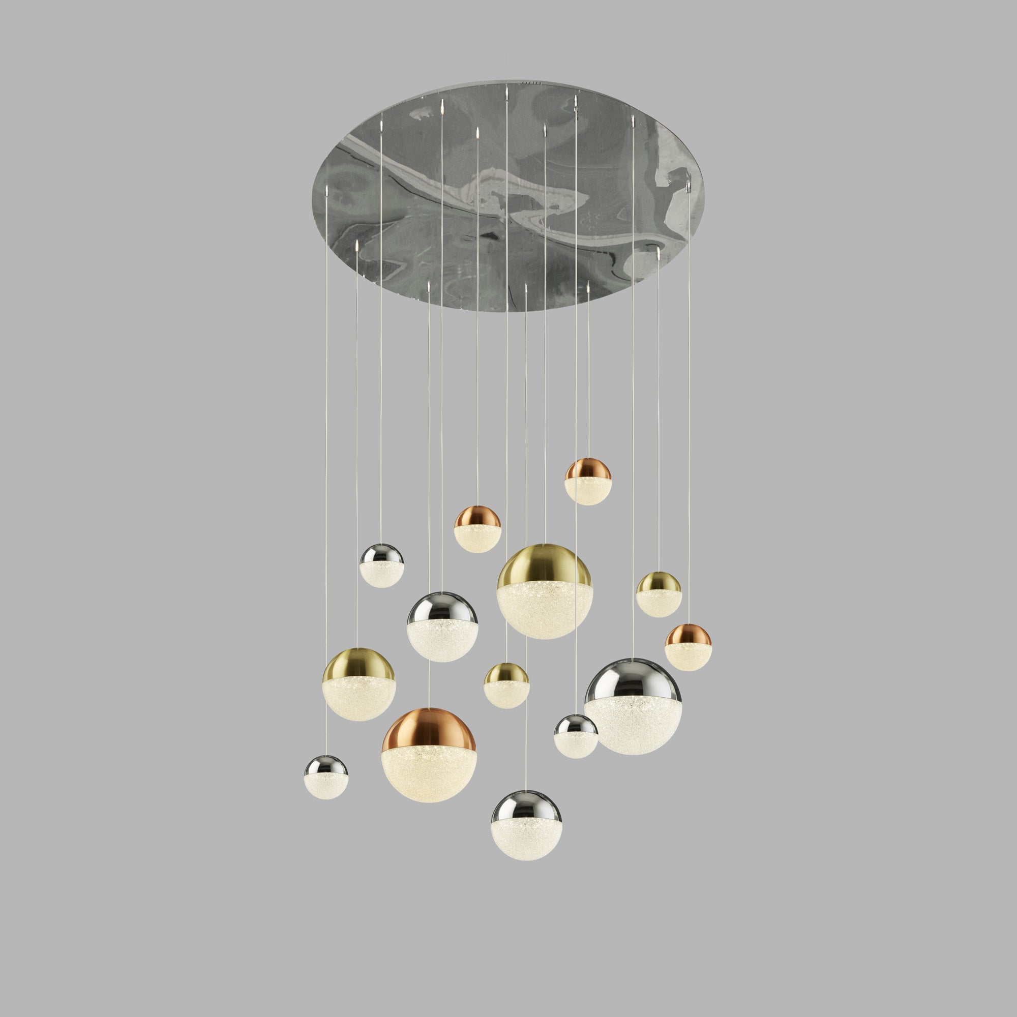 Lampadario Contemp Pianeti Acciaio Cromo Policarbonato Ottone Led 109W 4000K