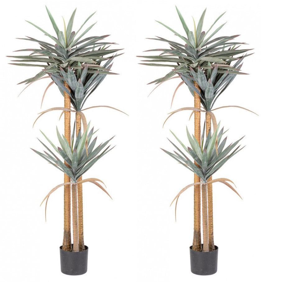 Set 2 Piante Artificiali Yucca 80x75x152 cm in Plastica con Vasi Verde