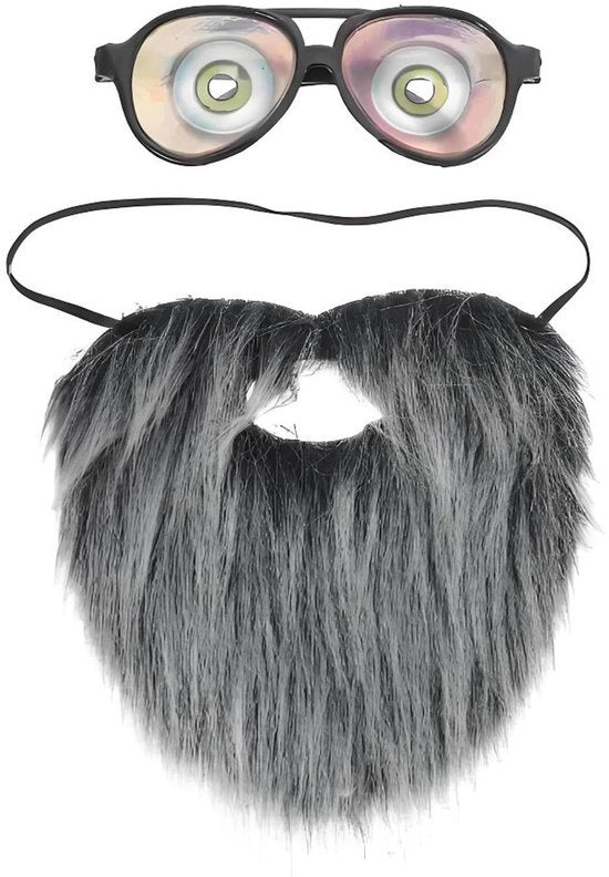 Barba Finto con Occhiali Grotteschi - Cordone Elastiche e Adattabile - Accessori di Costume - Attrezzi da Festa - Ideale per Halloween/Natale - Barba Finta