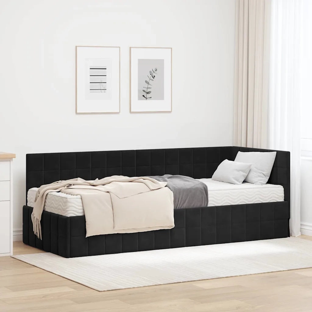 Struttura Letto Angolare con Materasso 2 pz-Giroletto con materasso Nero Velluto 203509