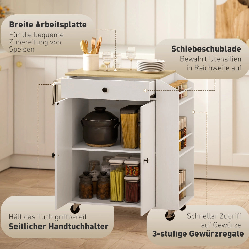 Carrello da cucina 82x38x86,5 cm bianco – isola mobile e contenitore