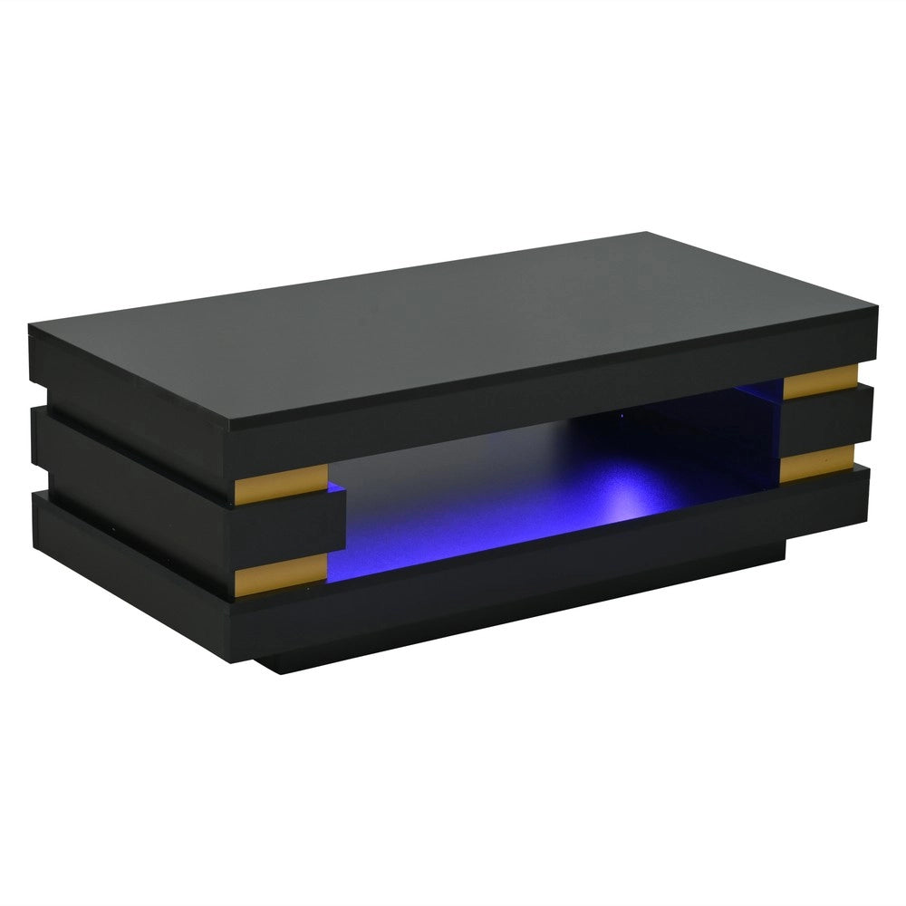Tavolino da Caff¨¨ con Vano Contenitore e LED ¨C MINIMAL ¨C MDF Nero Lucido 100x50x35