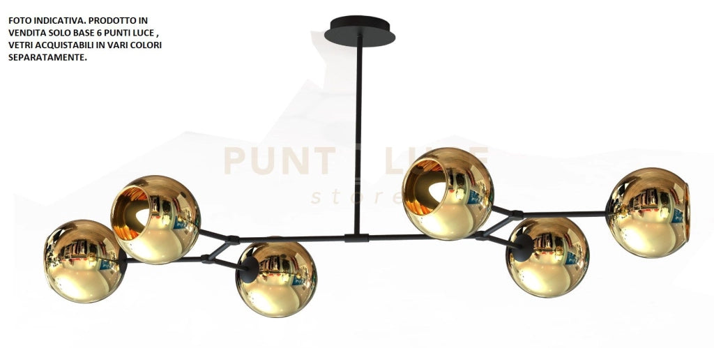 SARA-6 N Lampada a soffitto 6 luci solo struttura nero opaco senza vetri attacco E14