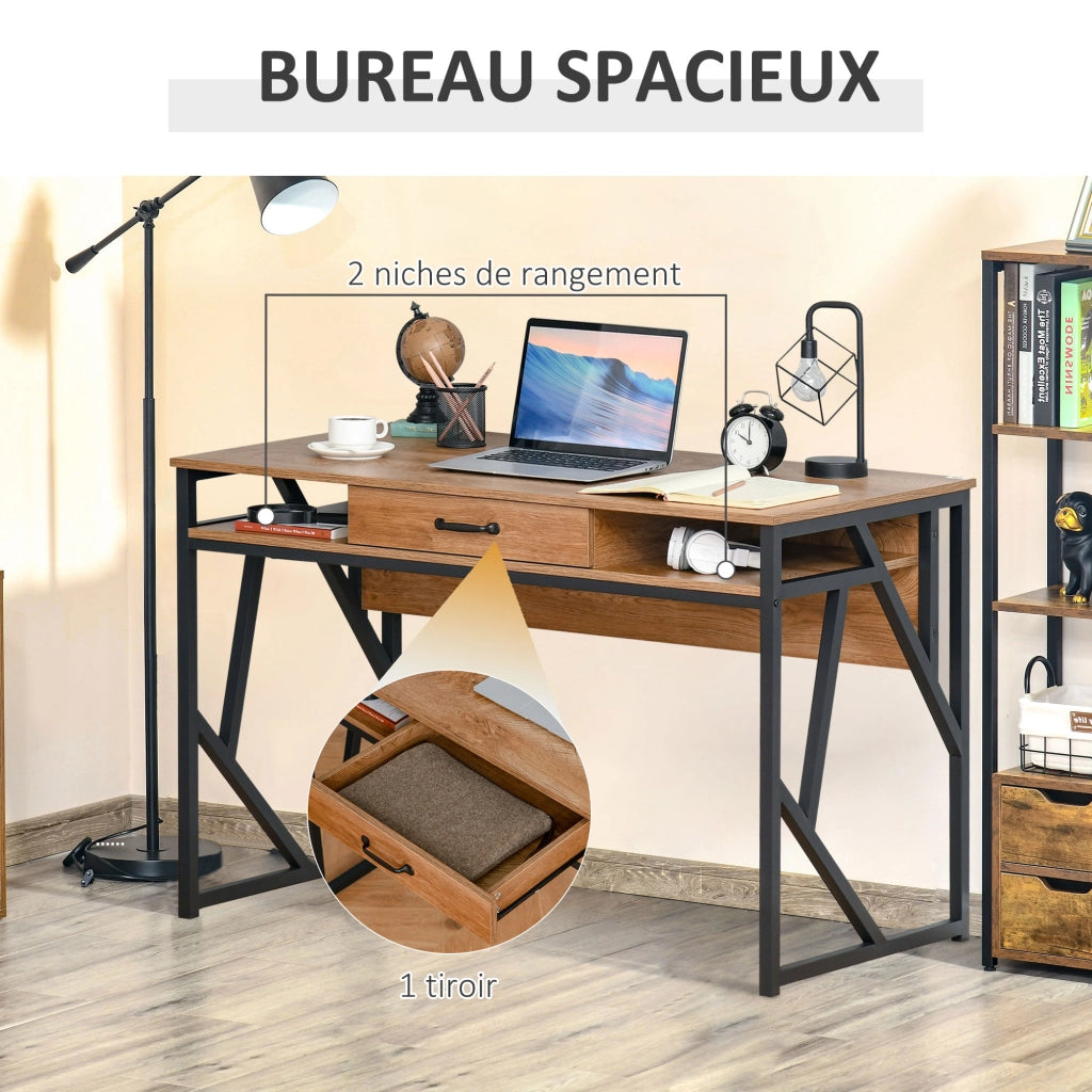 Scrivania Industriale con Cassetto e Ripiani ¨C zephmum ¨C Nero, Metallo, 120x60x76 cm