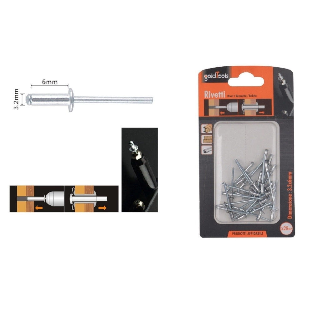 Trade Shop - Set 29 Pz Rivetti Rivetto 3.2x6mm Accessori Bricolage Ferramenta Fai Da Te 90814 -
