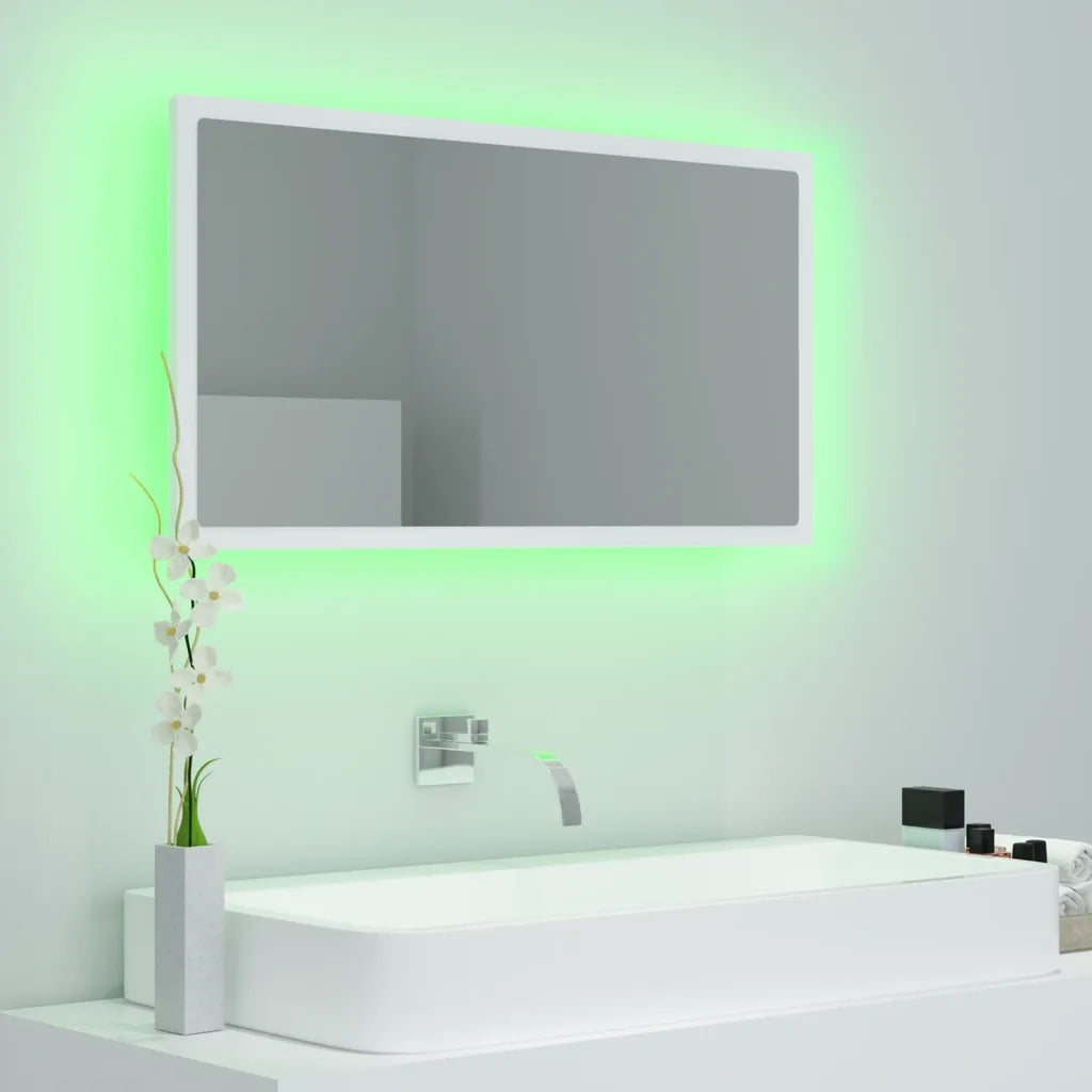 Specchio da Bagno con LED-Specchio per Bagno Bianco 80x8,5x37 cm in Acrilico