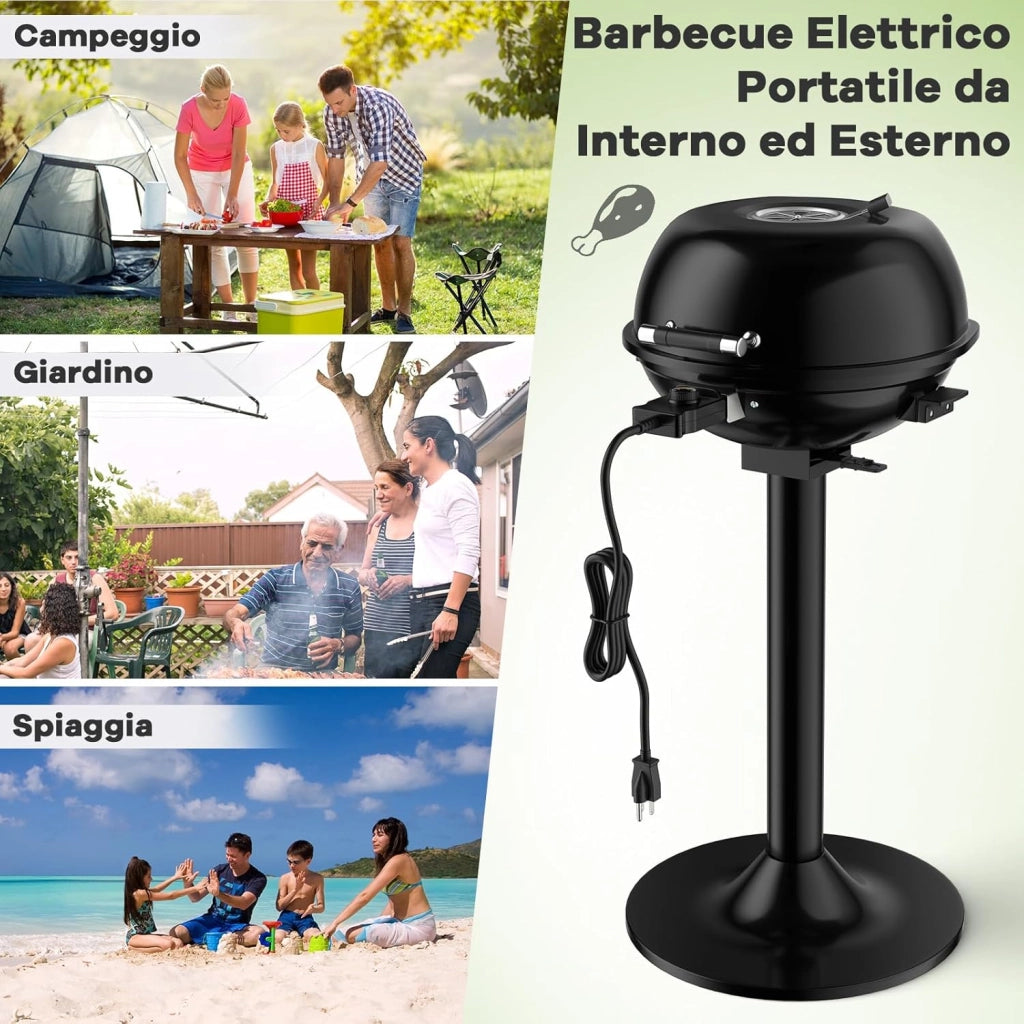 Griglia Elettrica per BBQ, Griglia Portatile con Supporto, Griglia Rimovibile Antiaderente, Temperatura Regolabile, 1600W per Uso Interno ed Esterno per BBQ, Festa, Campeggio