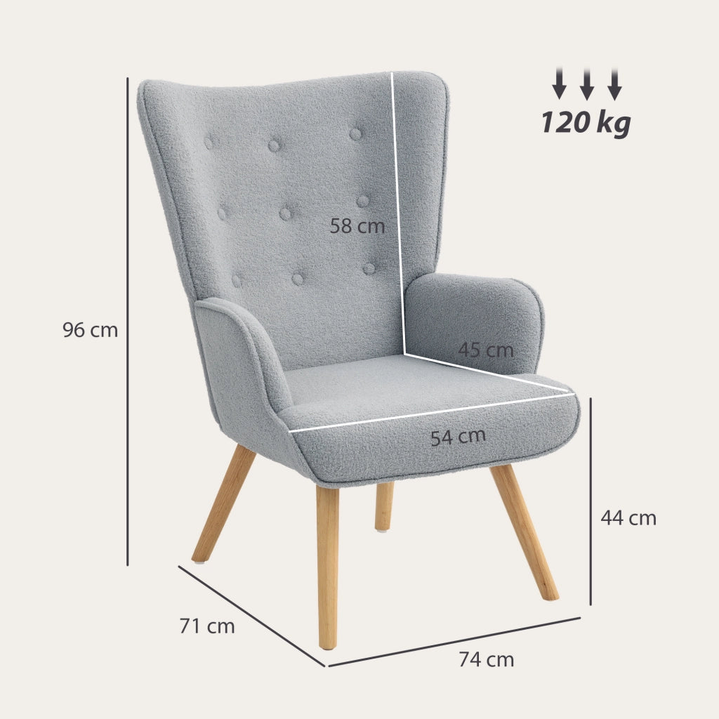 Poltrona relax imbottita in tessuto boucl¨¦ ¨C Zephmum ¨C Grigio chiaro 71x74x96 cm