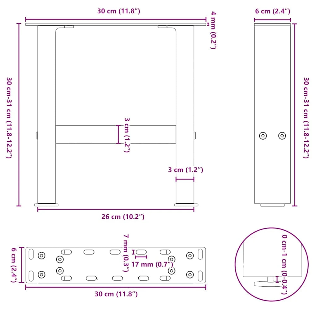 Set di 2 gambe quadrate per tavolino da caffè con livelli regolabili 30 x 30 cm in acciaio antracite 02_0057494