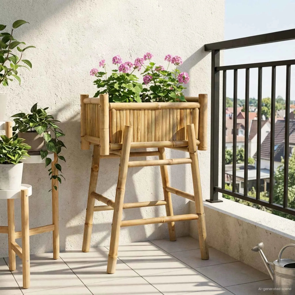 Fioriere | Cassetta per fiori | Vaso da Giardino con Supporto Naturale 50 x 38 x 74 cm Bamb¨´
