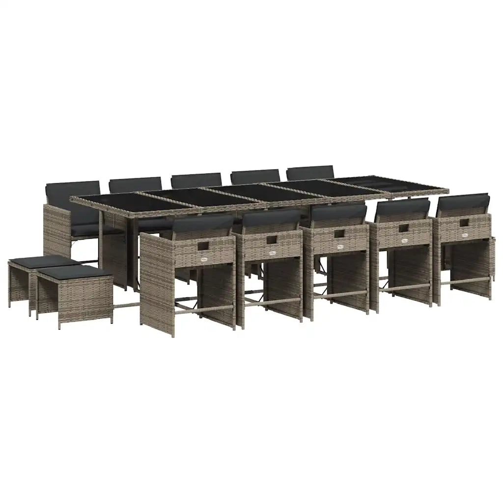 Set da Pranzo da Giardino 15 pz con Cuscini Grigio Polyrattan 3211172