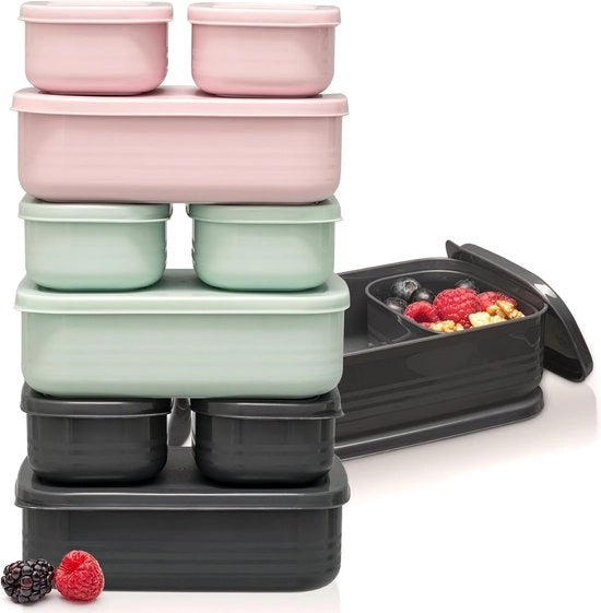 Set di contenitori per pane, lchboxset, 1 x 900 ml + 2 x 280 ml, contenitore per pane con cassetti per bambini e adulti, da utilizzare come contenitore per panini, contenitore per pane, verde menta, nero spaziale, rosa, 3 x 900