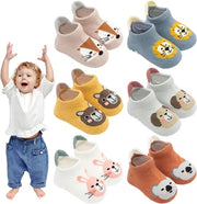 12 paia di calze antiscivolo per bambini - calze in cotone per bambini - motivi cartoon di animali - per bambini ragazze e ragazzi - unisex - 6-12 mesi.