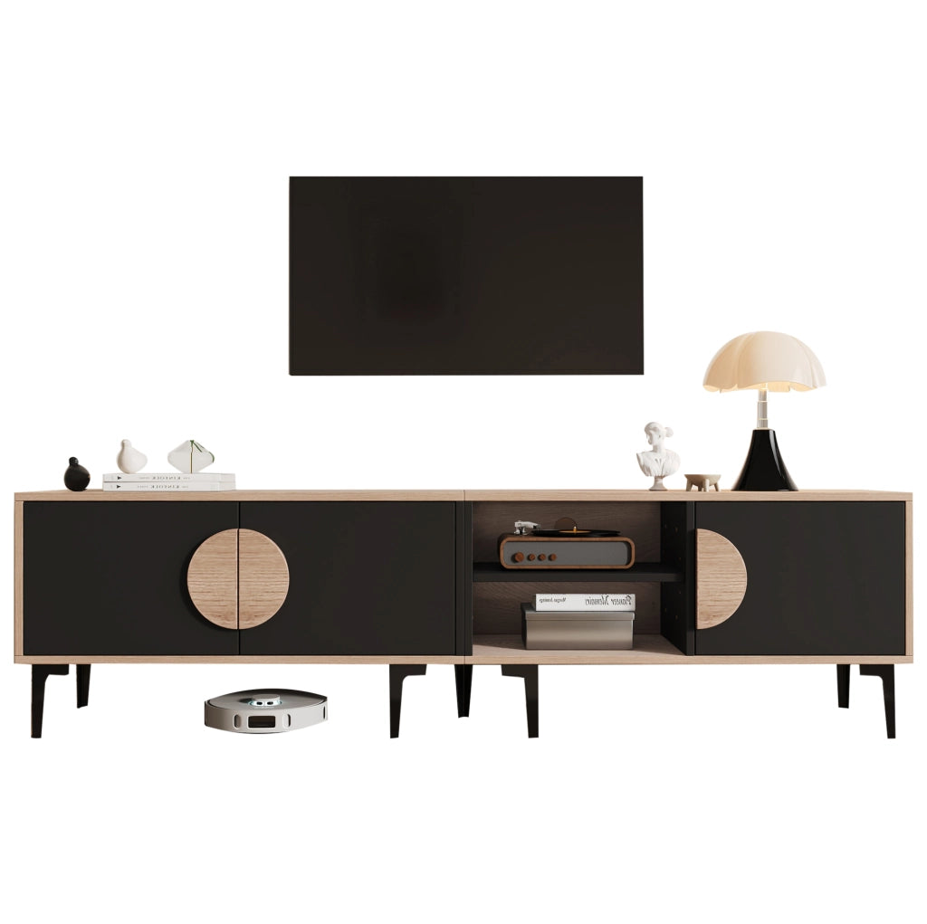 Mobile TV 180 x 35 x 49 cm; 3 ante e vani aperti; effetto rovere e nero