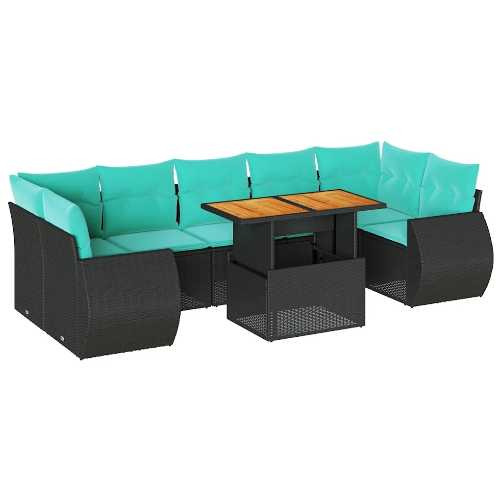 Set Divani da Giardino con Cuscini 8 pz Nero in Polyrattan 3327235