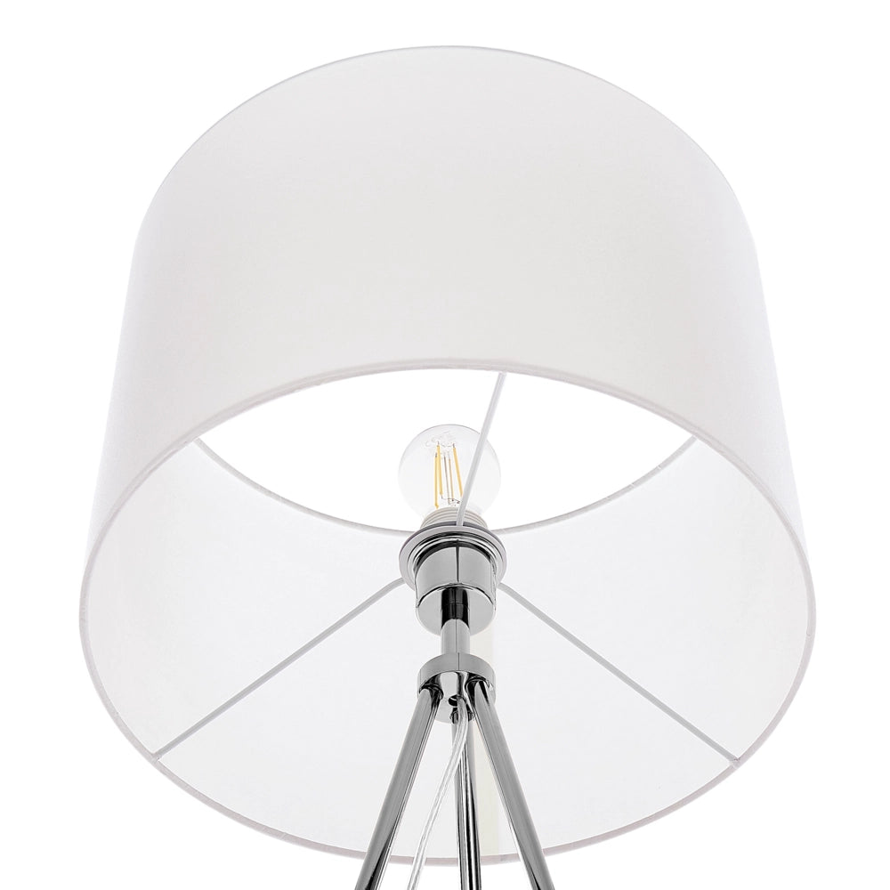 Lampada da terra in metallo argento 148 cm treppiede con paralume in tessuto bianco