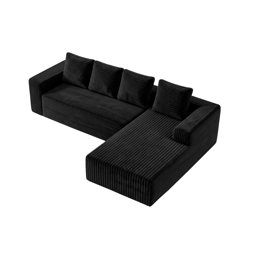 Divano ad angolo, divano a L, con poltrona reclinabile a destra, design modulare, 4 cuscini, pronto all’uso, nero