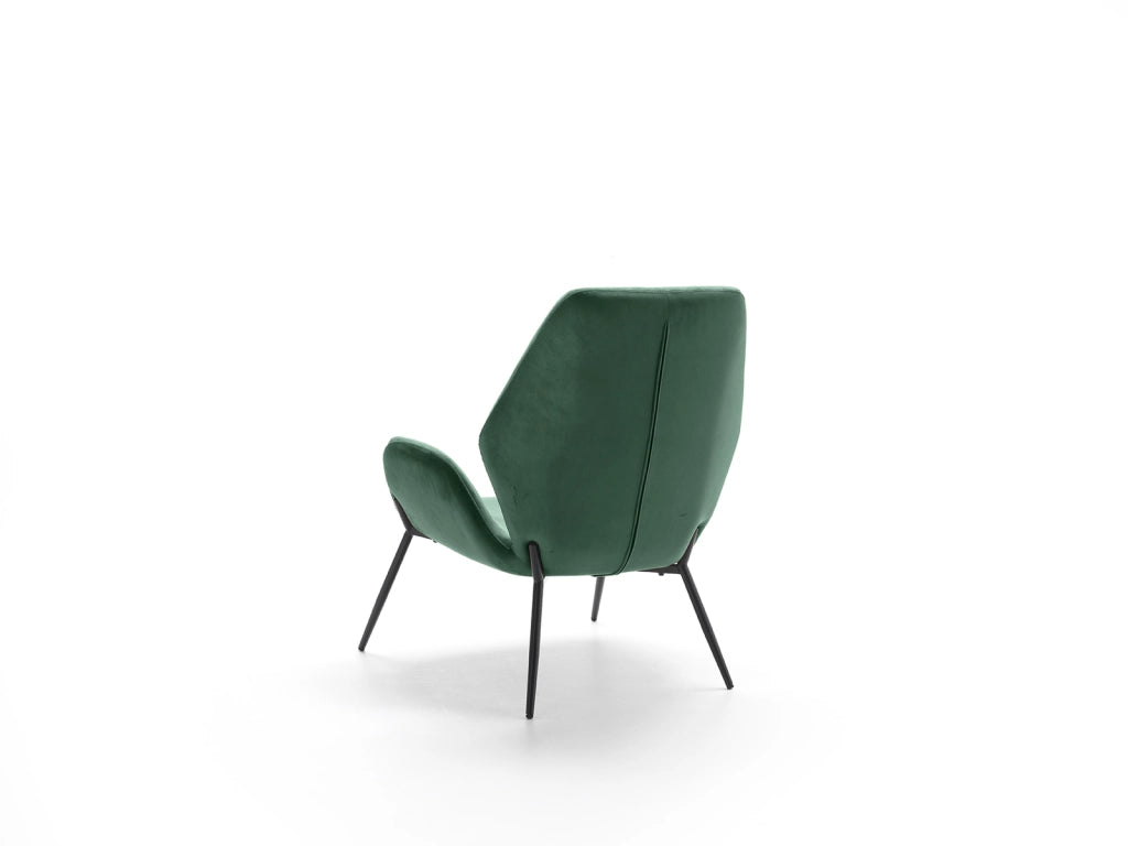 Poltrona Brandy in velluto verde scuro con gambe in metallo verniciato nero - Design contemporaneo ed avvolgente per il living - Stones