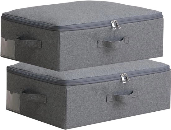 Set di 2, 52 x 36 x 16 cm, Scatole di Archiviazione Opache e Pieghevoli con Cerniera Soft, Stoffa Impermeabile e Lavabile, Ideale per Armadi, Scaffali e Organizzazione in Casa, Nero/Grigio