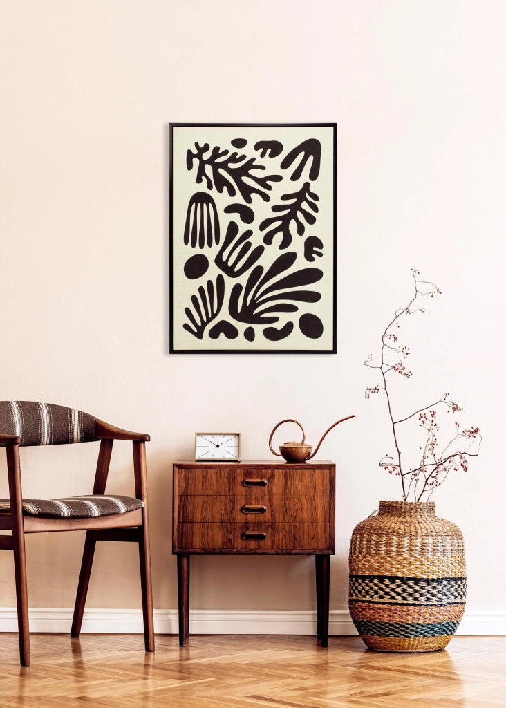 Quadro Hispanohogar in lino con stampa 3D astratto beige e nero 72x52x4