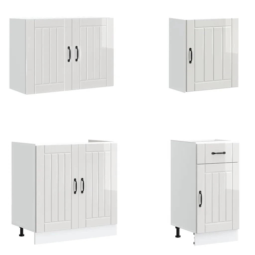 Set Mobili da Cucina 7 pz Lucca Bianchi Lucido in Truciolato 3314773
