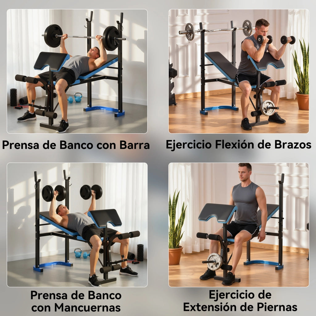 Panca da Allenamento ¨C Xylo ¨C con Supporto Bilanciere e Schienale Regolabile Blu