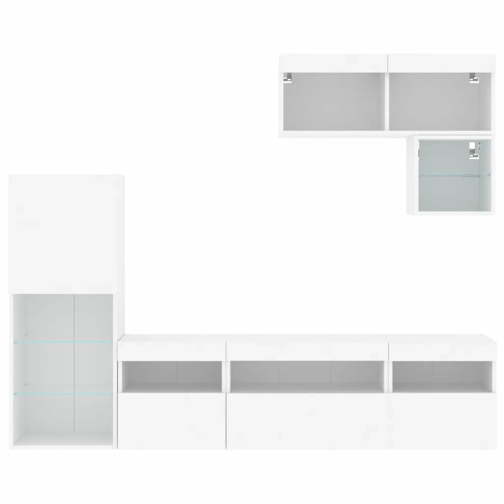 Mobili TV a Muro con LED 6pz-Set di 6 Credenza per TV sospesa Bianchi in Legno Multistrato