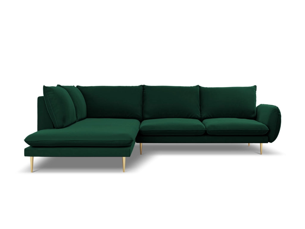 Cosmopolitan Design - Divano angolare sinistro "Vienna" 6 posti in velluto verde bottiglia 