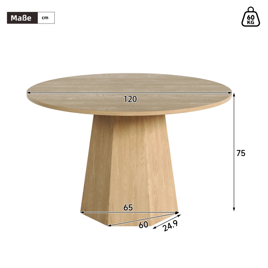 Tavolo da pranzo rotondo per 4-6 persone in MDF effetto rovere, stile scandinavo, per interni, diametro 120 cm